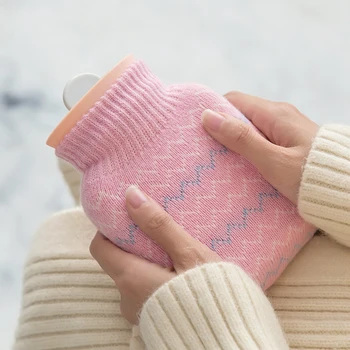 Мини-милая силиконовая грелка с вязаным чехлом, портативная классическая сумка-грелка для рук для дома и улицы- серый, розовый