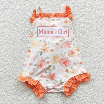 Оптовая Продажа Детский комбинезон с цветочной вышивкой для новорожденных мам и девочек, комбинезон с цветочным рисунком, летняя цельная оранжевая одежда для малышей