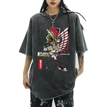 Выстиранные рубашки Mikasa Ackermann, футболка с аниме 