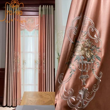 Новая комната китайских девочек, Розовая оконная ширма с вышивкой, Блестящие шторы для гостиной, спальни, Виллы, Французское окно по индивидуальному заказу