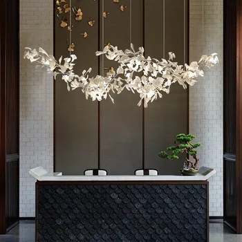 Современная креативная светодиодная люстра люстра с белым кленовым листом, декоративное освещение гостиничной гостиной, спальни, художественного вестибюля G9 110-240 В