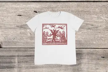 Винтажная футболка Devils in Village / Рисунок сатаны / Красный рисунок / %100