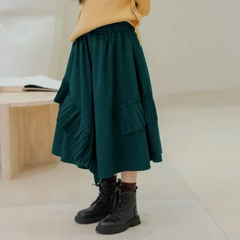 Бархатные плиссированные юбки неправильной формы для девочек, модная осенне-зимняя теплая юбка в стиле пэчворк для детей, повседневная юбка для подростков с оборками