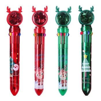 OFBK, 5 штук, Рождественская шариковая выдвижная многоцветная ручка, 10 цветов в 1 для детей