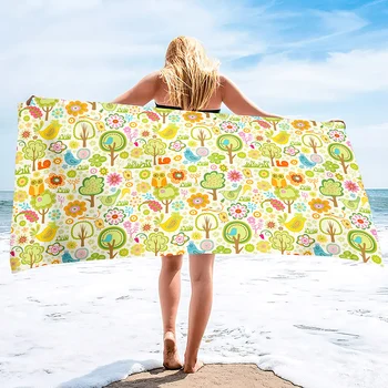 Пляжное полотенце из микрофибры Bird, Винтажные разноцветные Мягкие быстросохнущие полотенца для бассейна Bird, высокоабсорбирующие банные полотенца для путешествий, бассейна
