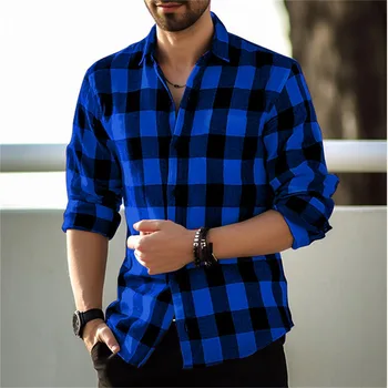 2023 Новая мужская рубашка поло в клетку с длинным рукавом и квадратным воротником, повседневная офисная модная тенденция, высококачественная мягкая и удобная ткань