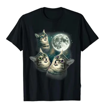 Футболка с забавным котом, тремя кошачьими Лунами, 3 Волками, милым котенком, графическая футболка, хлопковая мужская футболка, винтажная футболка с модным принтом