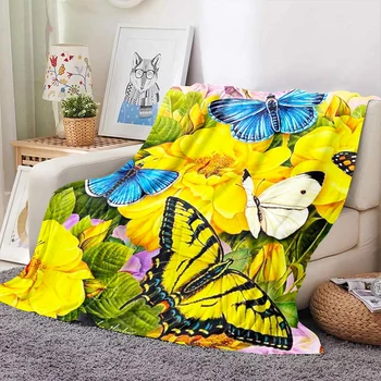 Красивые фланелевые одеяла с цветами, Желтая Роза, Бабочка, 3D-принтованное одеяло, Офисный ворс, Одеяла для комфорта ребенка, Прямая поставка