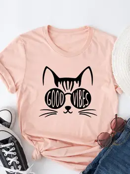 Одежда, женские футболки 90-х, Милая кошка, Милое домашнее животное, Женские повседневные модные футболки с графическим принтом