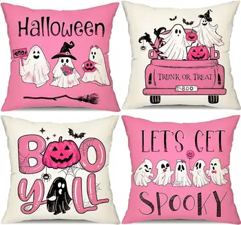 Наволочка на Хэллоуин, черно-белая тыква-призрак, украшение для грузовика, розовая наволочка, украшение для дивана-кровати 45x45 см