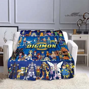 Фланец одеяла с мультяшным принтом Digimon, теплое одеяло для пикника, домашнее дорожное одеяло, подкладка для кровати, подарок на день рождения