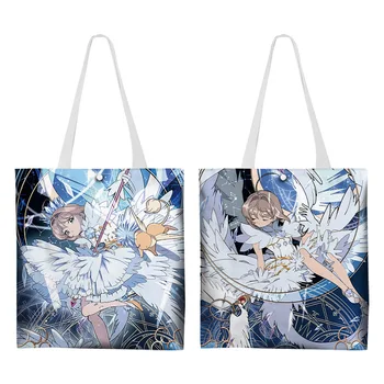 Анимационная карточка Captor Kinomoto Sakura Двойная сумка через плечо холщовая красочная сумка для покупок Сумка-тоут