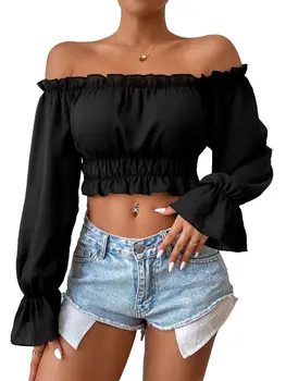 Ксилокарп-женская рубашка с длинными рукавами, сексуальный топ, прямой вырез, QCCF1730, 2023, осень