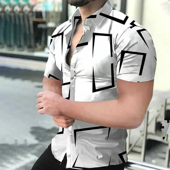 Винтажные мужские рубашки с 3D принтом, Летние дышащие пляжные повседневные рубашки с лацканами, высококачественные однобортные Топы, мужская Одежда с короткими рукавами