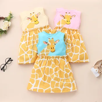 Платье без рукавов с рисунком жирафа для девочек, юбка с рисунком из мультфильма 