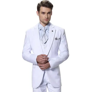 Новый мужской костюм Terno Slim Fit Man, белый костюм для официальных мероприятий, костюм Homme, мужские костюмы на заказ, комплект (пальто + брюки + жилет)