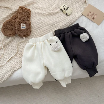 Зимние и осенние хлопчатобумажные брюки для новорожденных девочек и мальчиков с милыми животными, эластичный пояс, Корейская утолщенная модная Мягкая Повседневная одежда